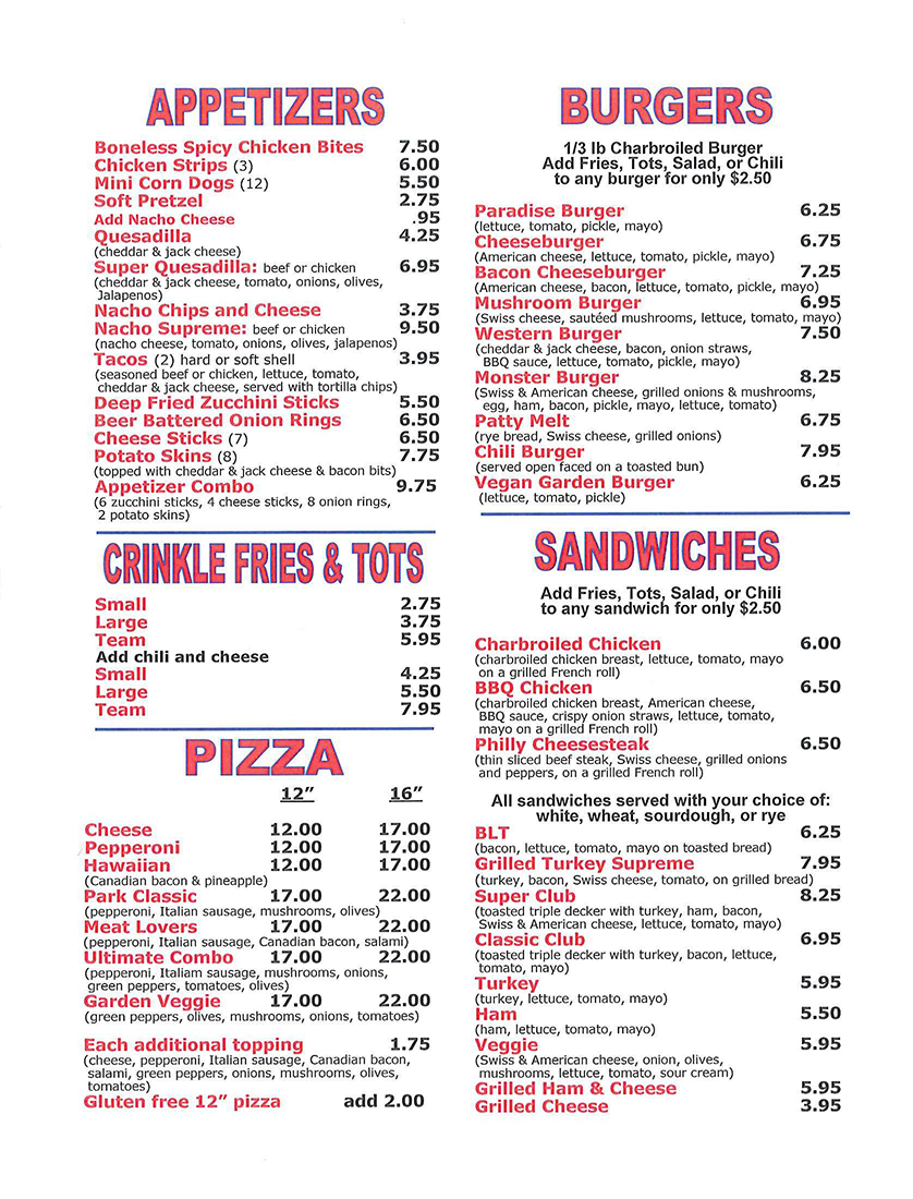 Park Lanes Bowling Center > Food